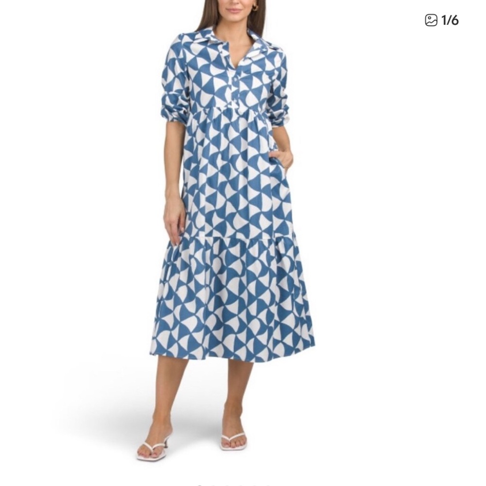 Rachel Zoe Geometric Blue and White Midi Dress size large